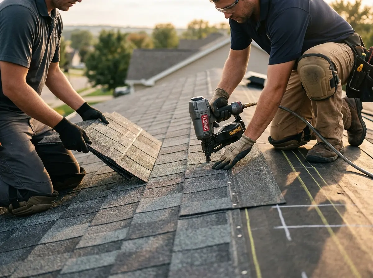 Professional roofer working on a residential roof in Ripon